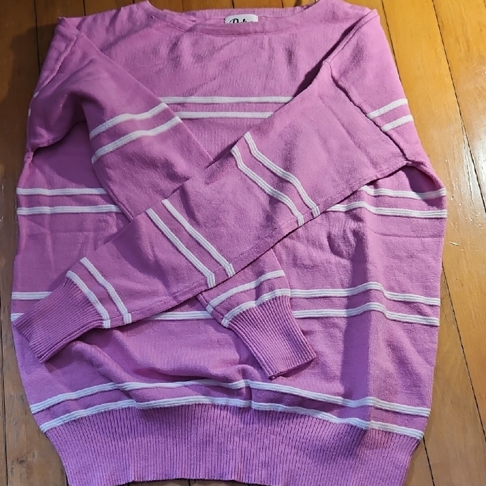Pulse Women's Pink and White Striped Crew Neck Sweater